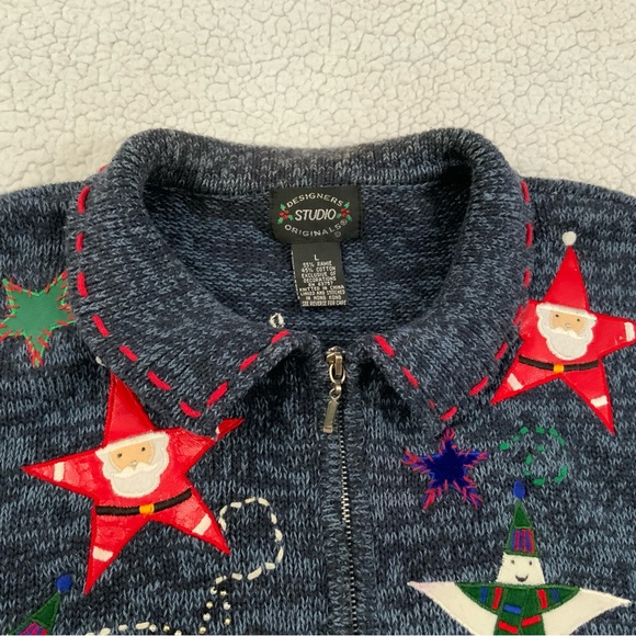 Designers Studio Originals Large Vintage Embroidered Appliqué Christmas Sweater - Picture 2 of 12